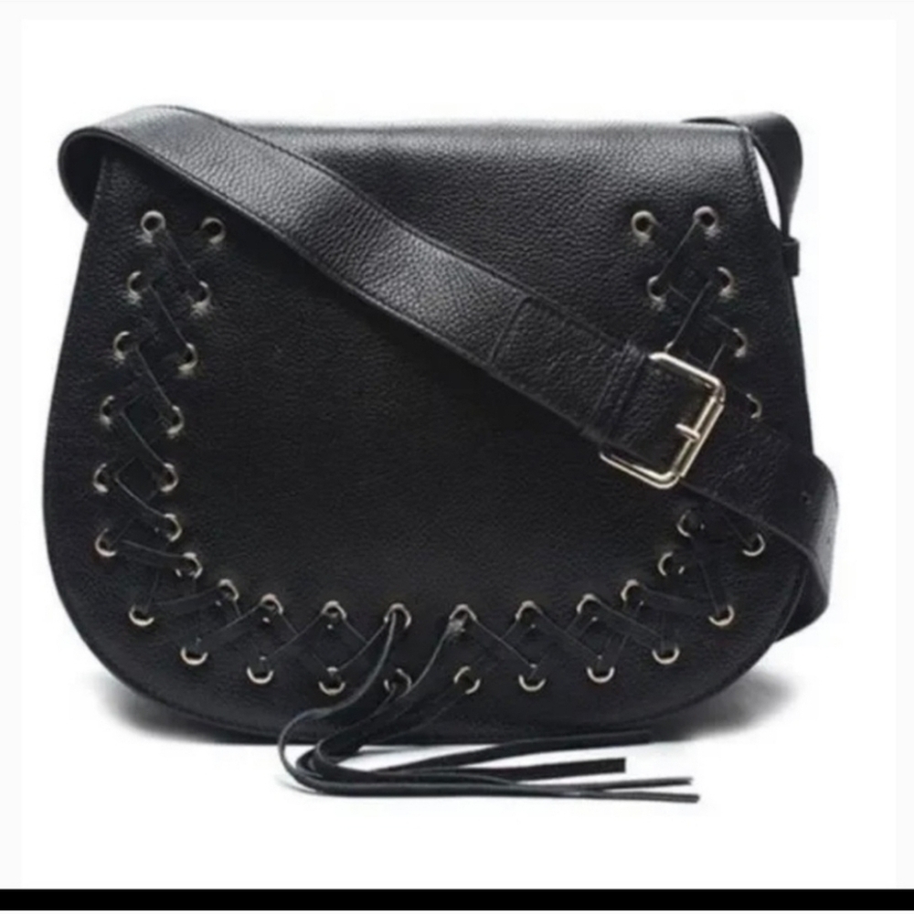 Violetta A2 Pebbled Leather Crossbody Bag Black Western Boho Cowgirl Preowned